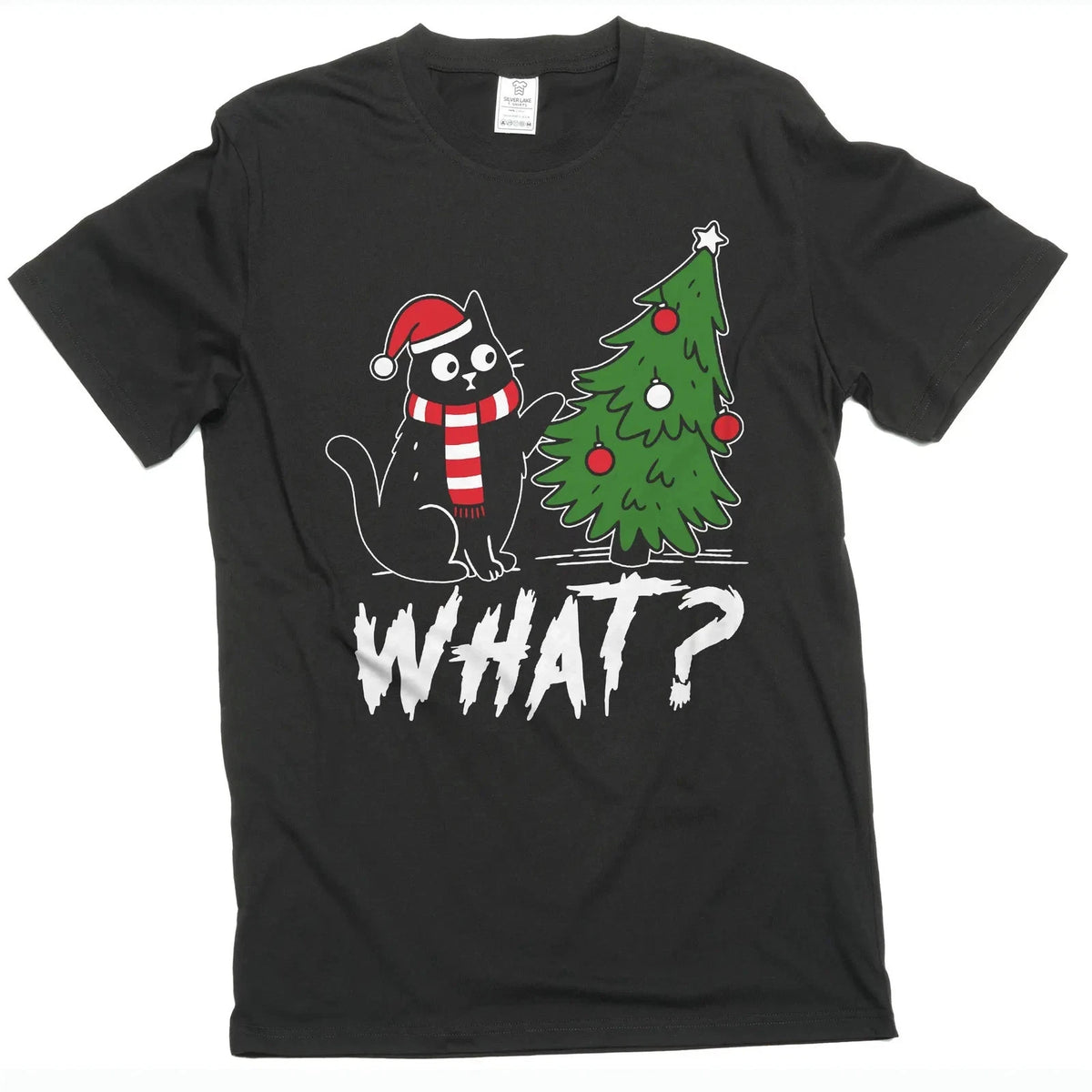 Funny Christmas Tree What Cat T-shirt humorous Xmas Pet Tee Shirt Sizes S-5XL