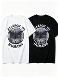 Allergic To Humans Grumpy Grey Cat Introvert Funny T-Shirt SIZE S-5XL