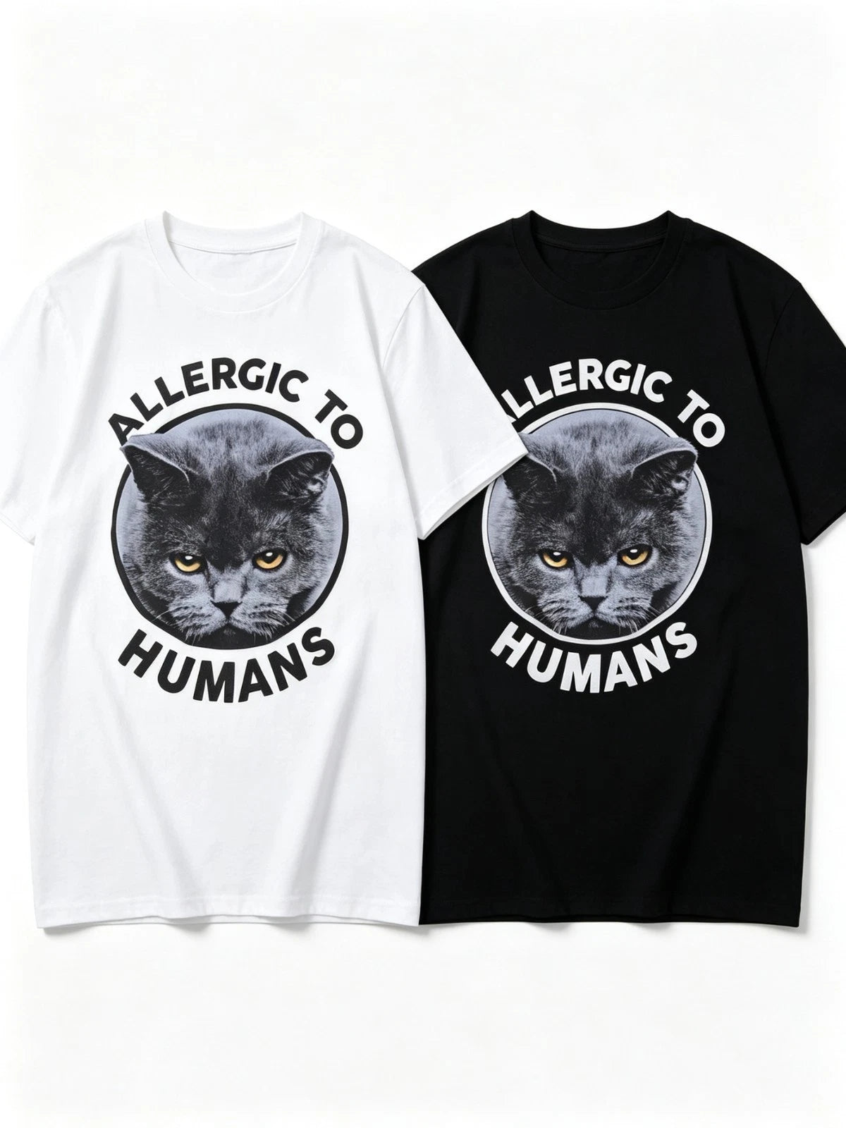 Allergic To Humans Grumpy Grey Cat Introvert Funny T-Shirt SIZE S-5XL