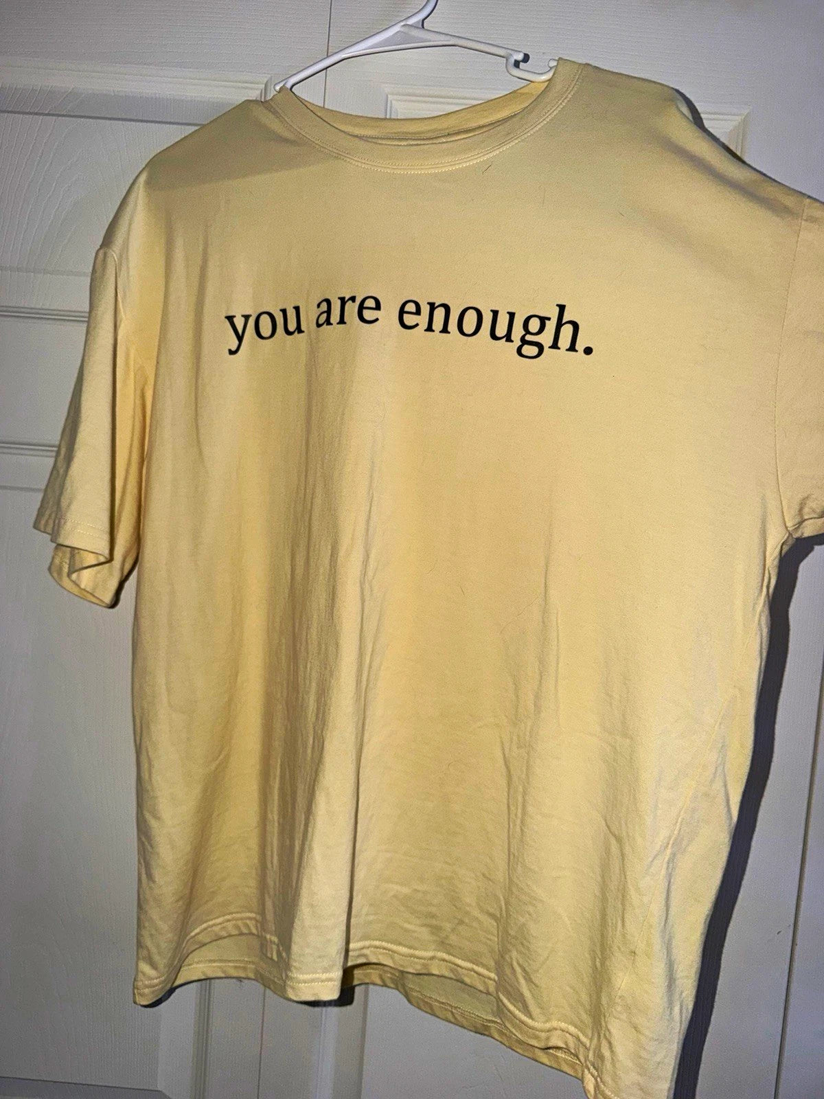 Beige "You Are Enough" Quote Graphic Print Crew Neck Short Sleeve T-Shirt XL Image 1 of 3