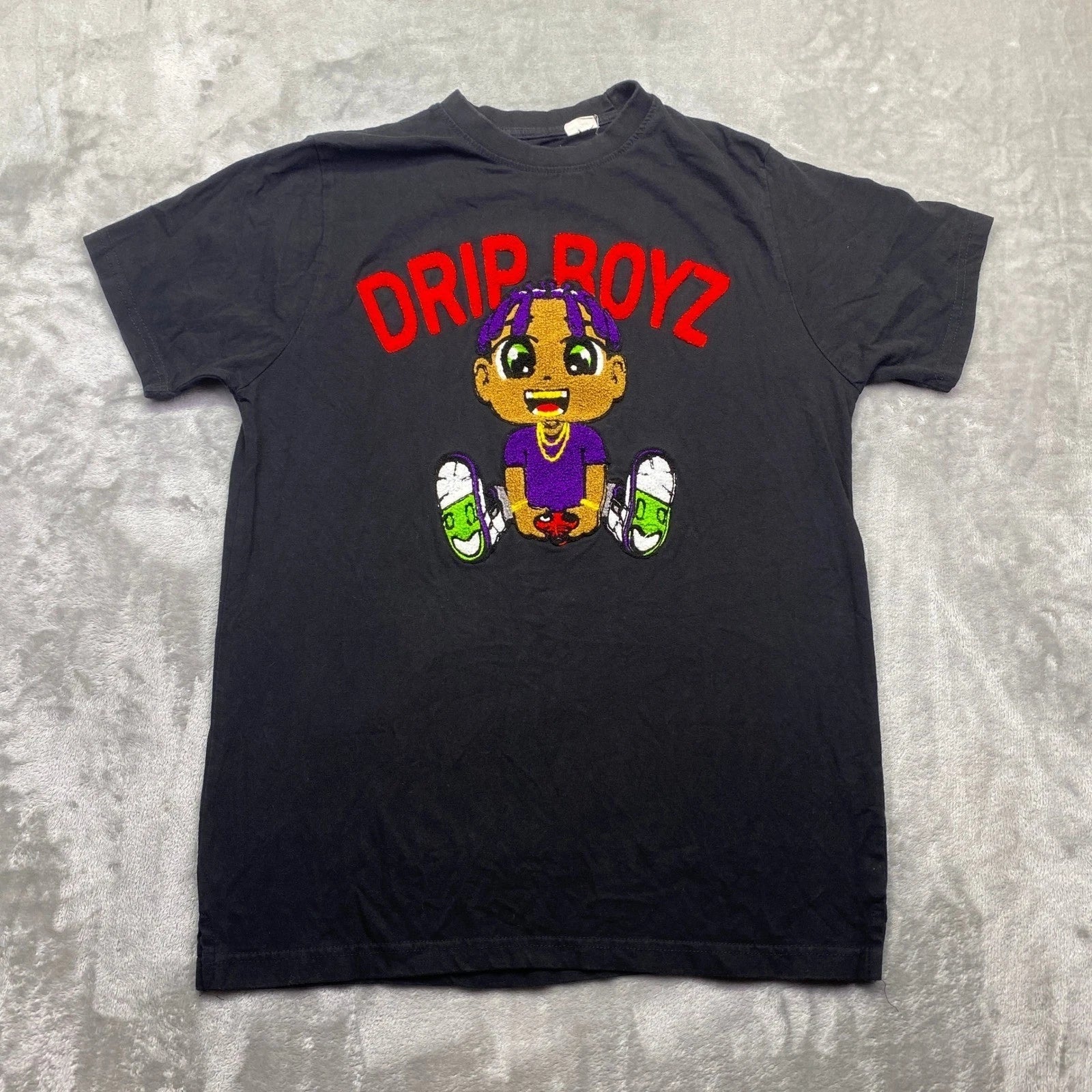 FWRD Denim Drip Boyz Chenille Patch Graphic T-Shirt Black Mens Large Street