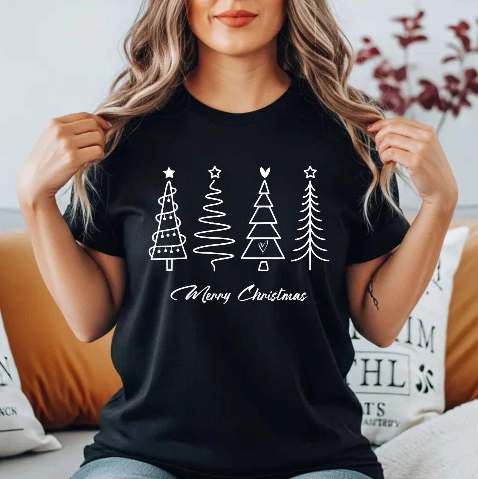 Minimalist Merry Christmas Tree TShirt Modern Xmas Shirt Unisex Holiday Tee