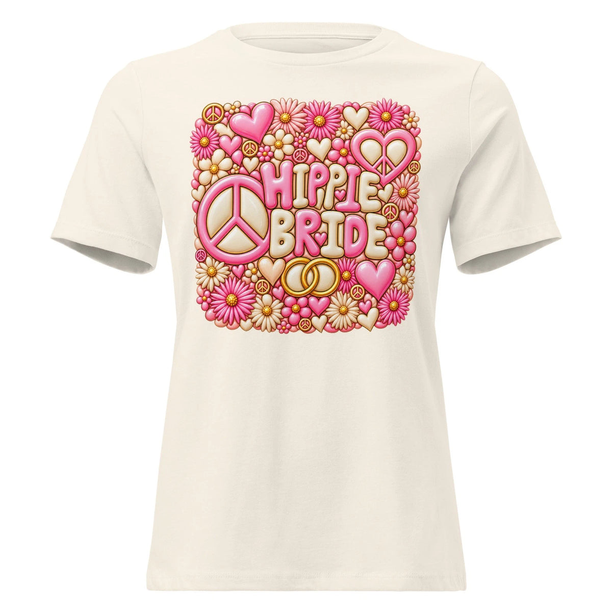 Hippie Bride Women's Relaxed T-Shirt Retro Flower Power Bridal Tee Image 1 of 4