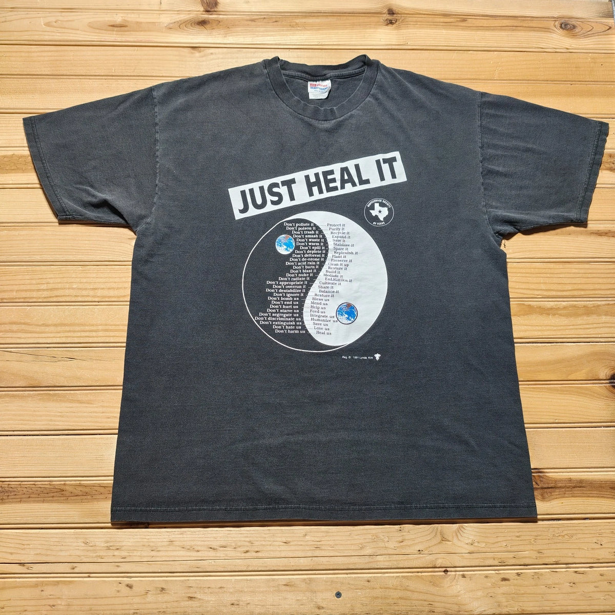 Vintage 90s Hanes Just Heal It Yin Yang Environmental Graphic T-Shirt USA - XL