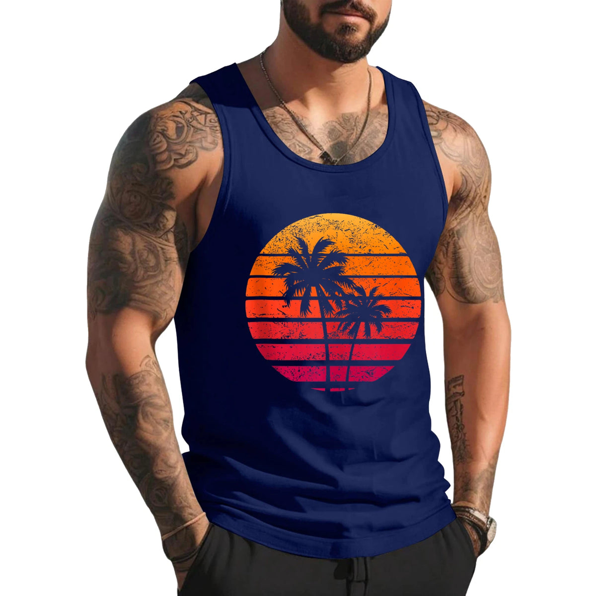 Vintage Beach Retro Sunset Palm Trees Tropical Vacation Tank Top