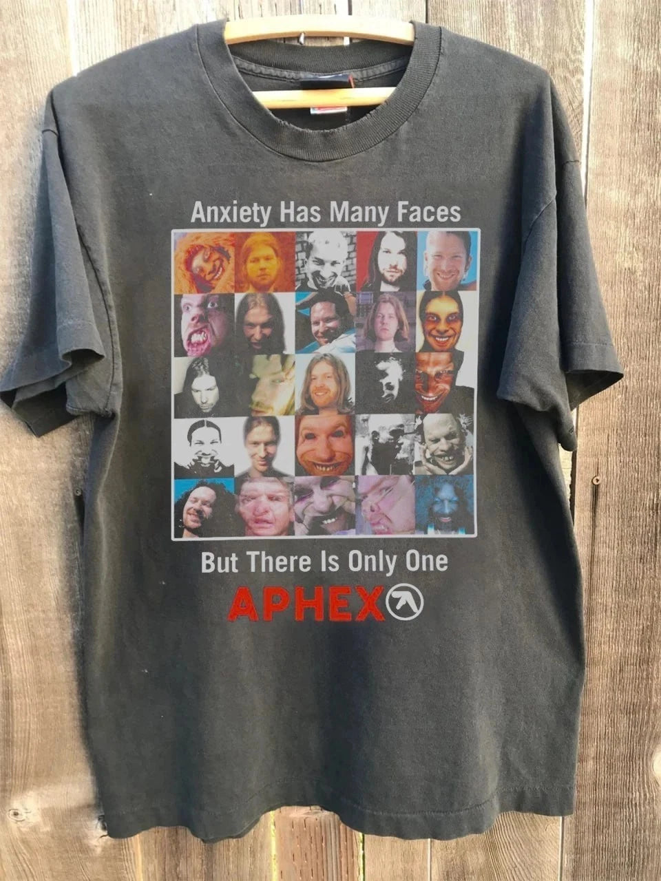 Aphex Twin parody anxiety has many faces balck T shirt Retro style tee