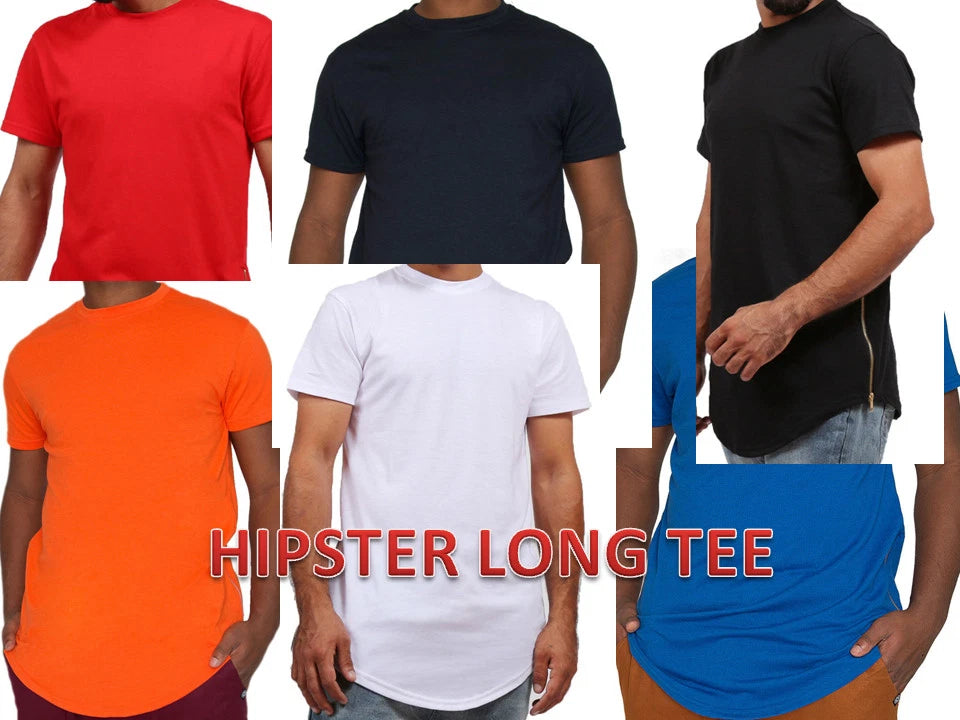 MEN HIPSTER ELONGATED HIP HOP T-SHIRTS WITH SIDE ZIPPER T-552 SOLID