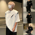 Trendy Men's TShirt with Deconstructed Design Korean Style Short Sleeve