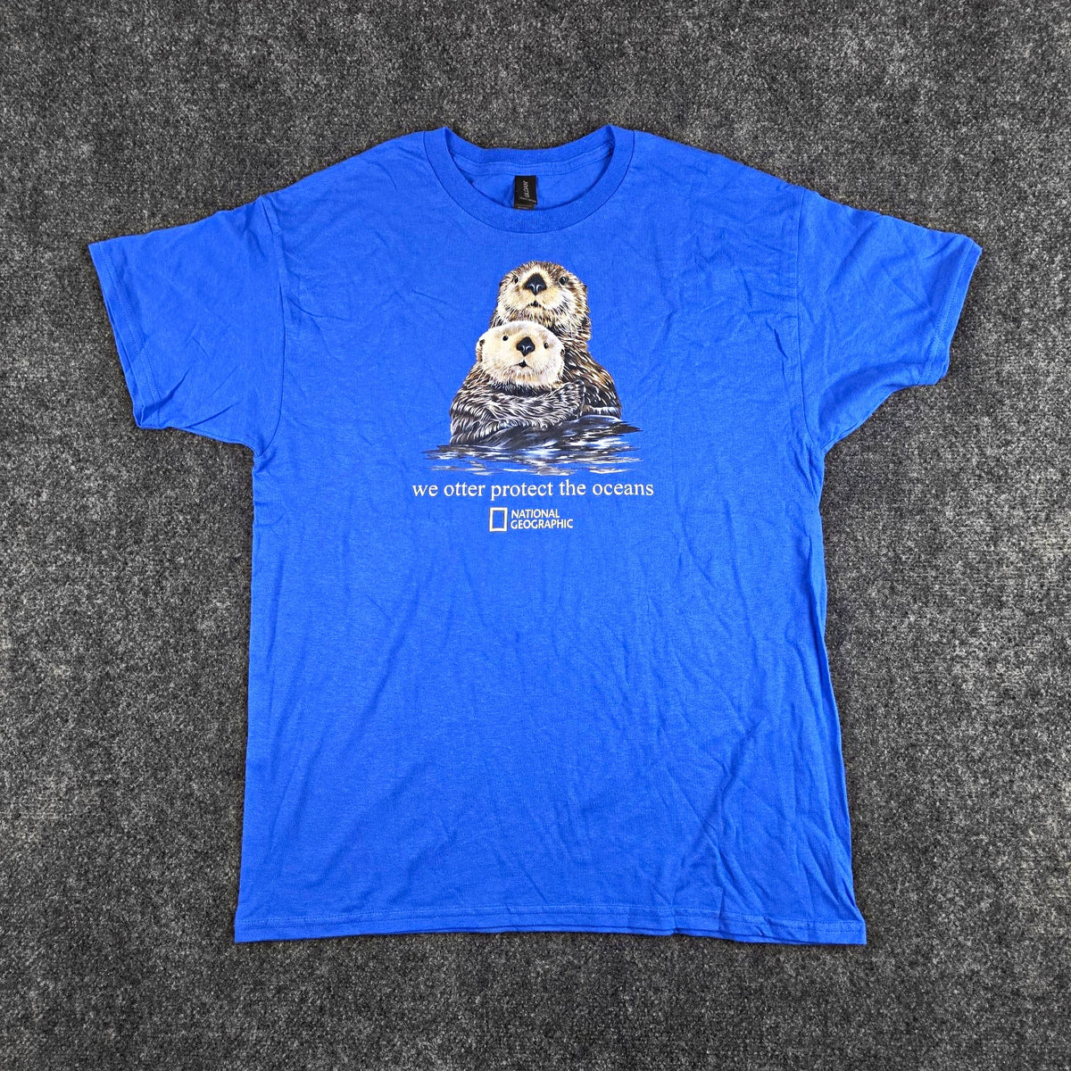 Gildan Heavy Cotton National Geographic Otter Graphic Tee Men's L Blue Cotton