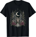 Gothic Cemetery Gate Raven Rose Design  Dark Academia Moon T-Shirt Image 1 of 2
