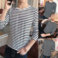 Trendy Long Sleeve Stripe T Shirt for Men Casual Undershirts with Great Fit