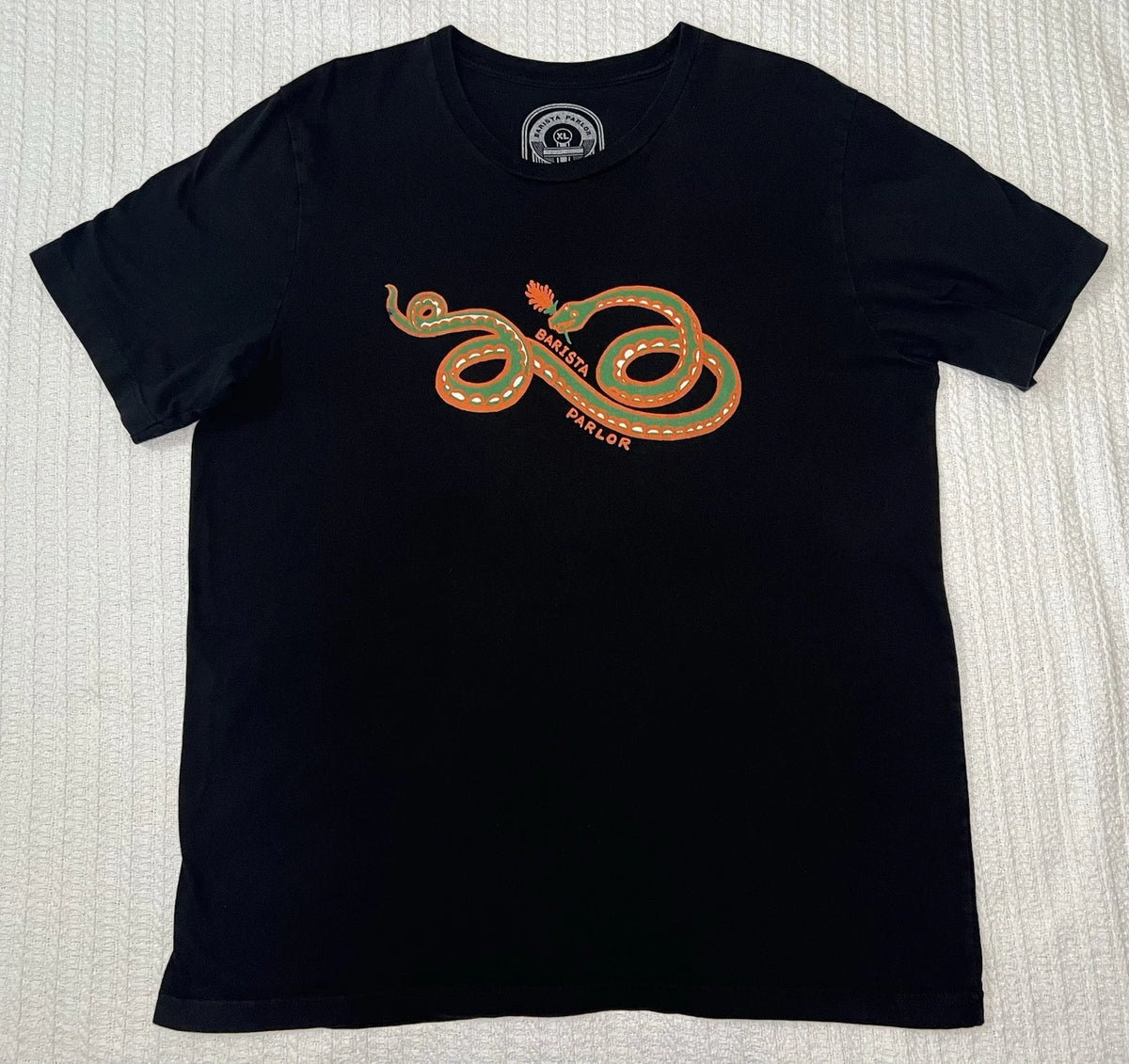 Barista Parlor Bloom "Snake" Tee XL 23” X 30” Black Coffee Shop Shirt