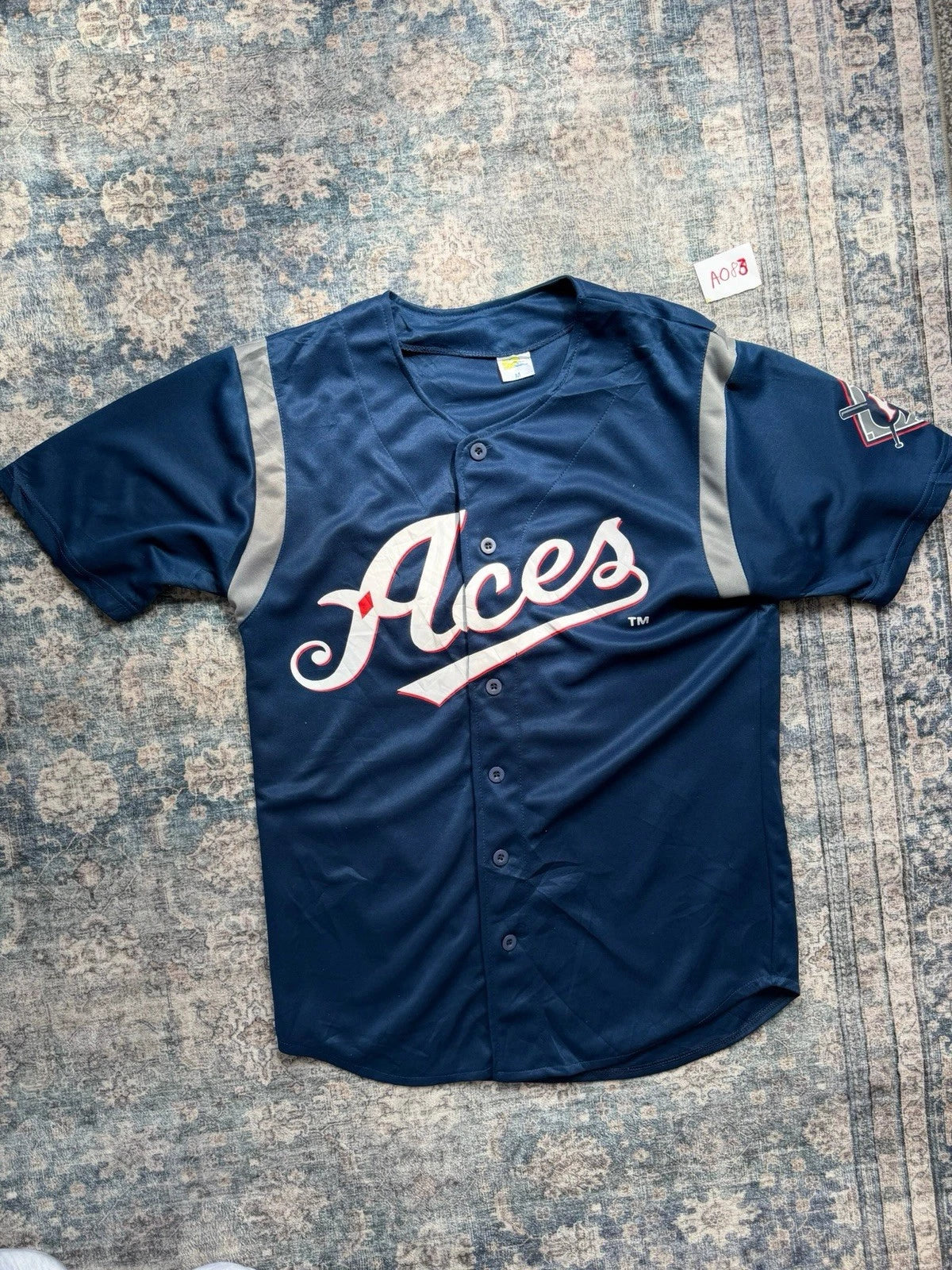 Vintage Blue Jersey Top Medium Aces Retro Sports Casual T-Shirt Tee