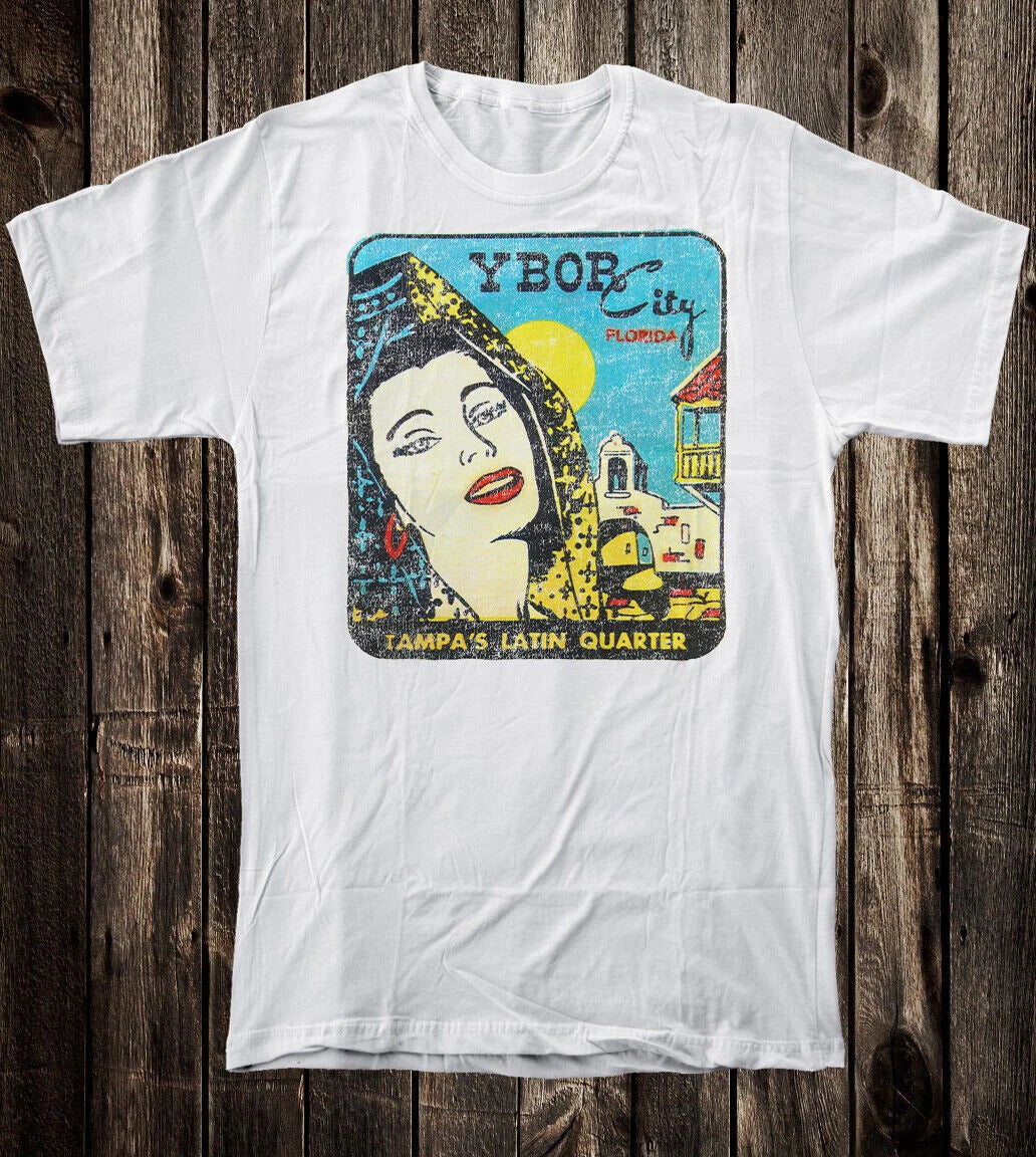 Retro Travel Tee T Shirt Vtg Art State Florida Ybor City Tampa Latin Quarter
