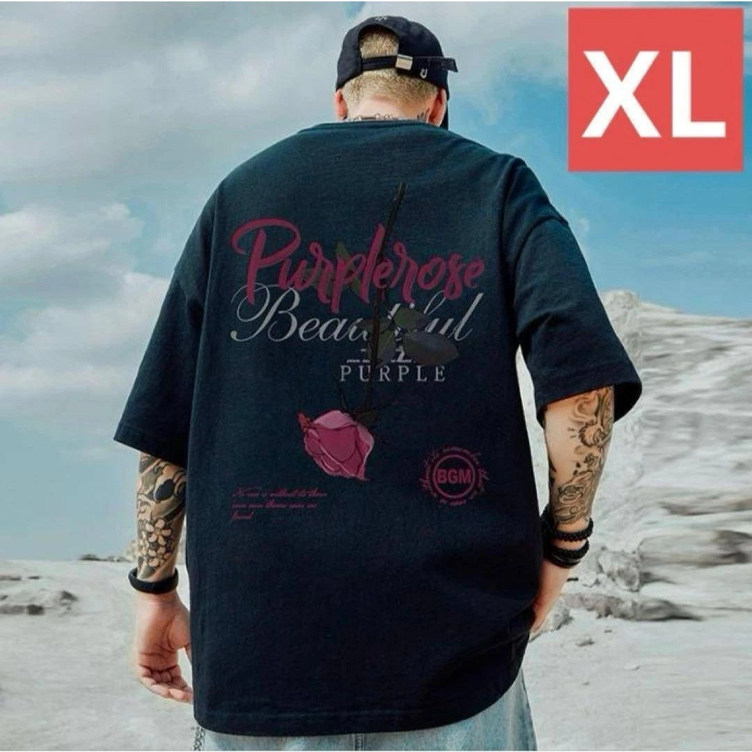 Men s Short Sleeve T Shirt (Rose XL Black) Simple Spring Autumn Top 038