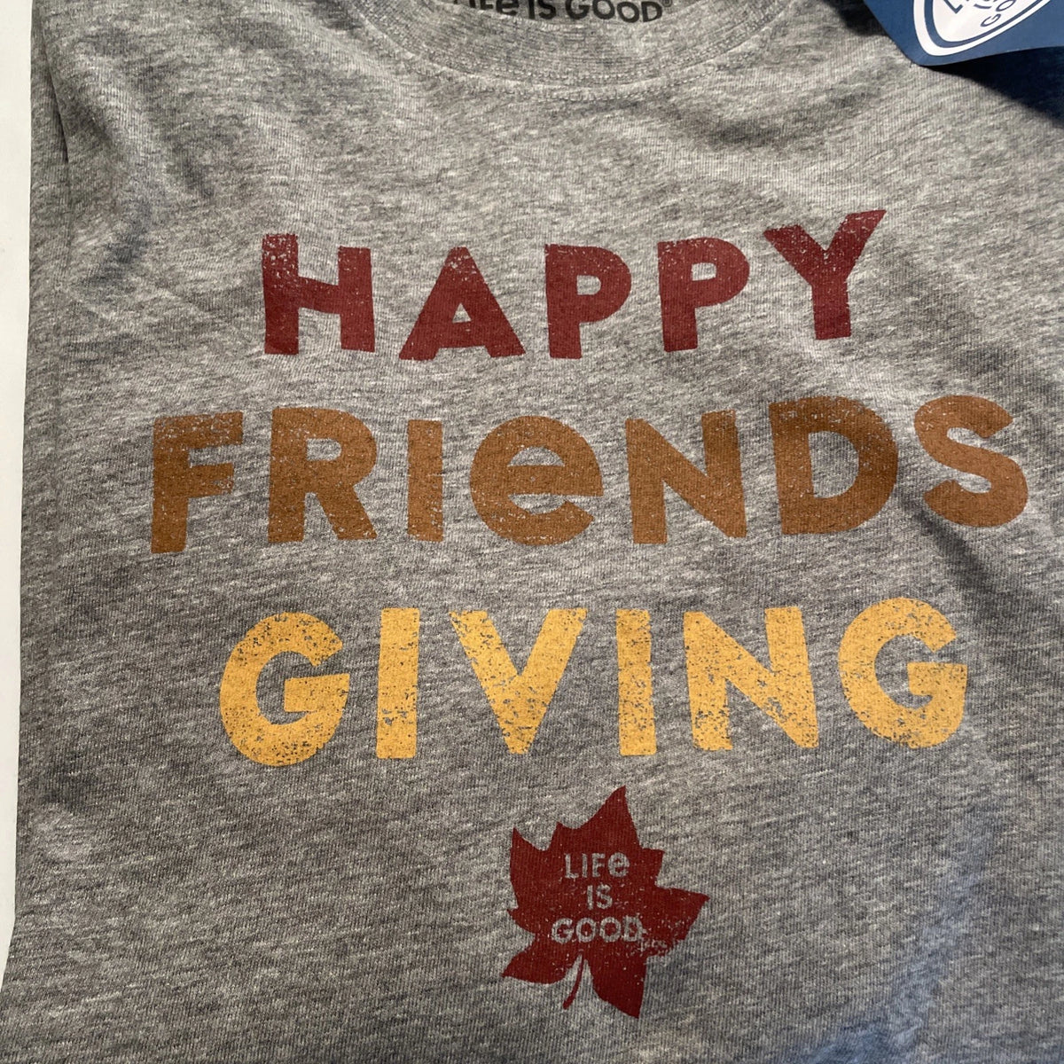 Life Is Good Men’s Medium Long Sleeve Shirt NWT Friends Giving Gray Fall Autumn