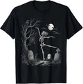 Halloween Skeleton Dancing Under The Moon in Cemetery Spooky T-Shirt