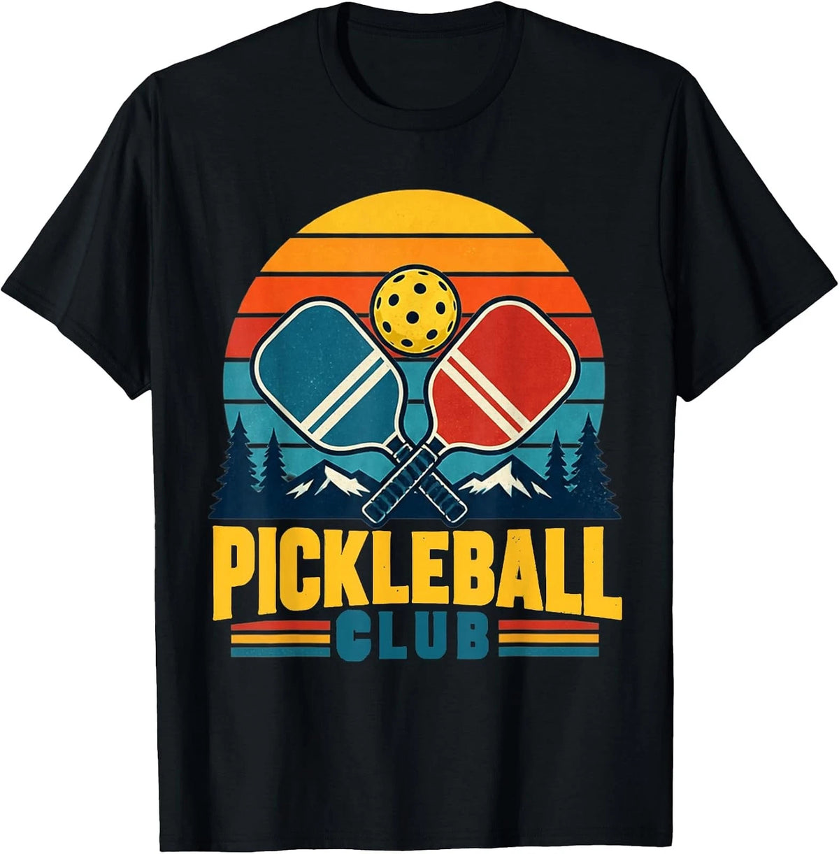 Mountain Sunset Retro Pickleball Club Paddles Graphic Tee