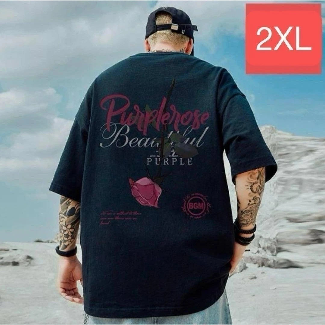 Men s T shirt Short Sleeve Tops (Rose 2XL Black) Spring Autumn Simple Clothing T