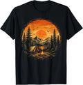 Camping Adventure T-Shirt with Sunset, Mountains, and Campfire Design