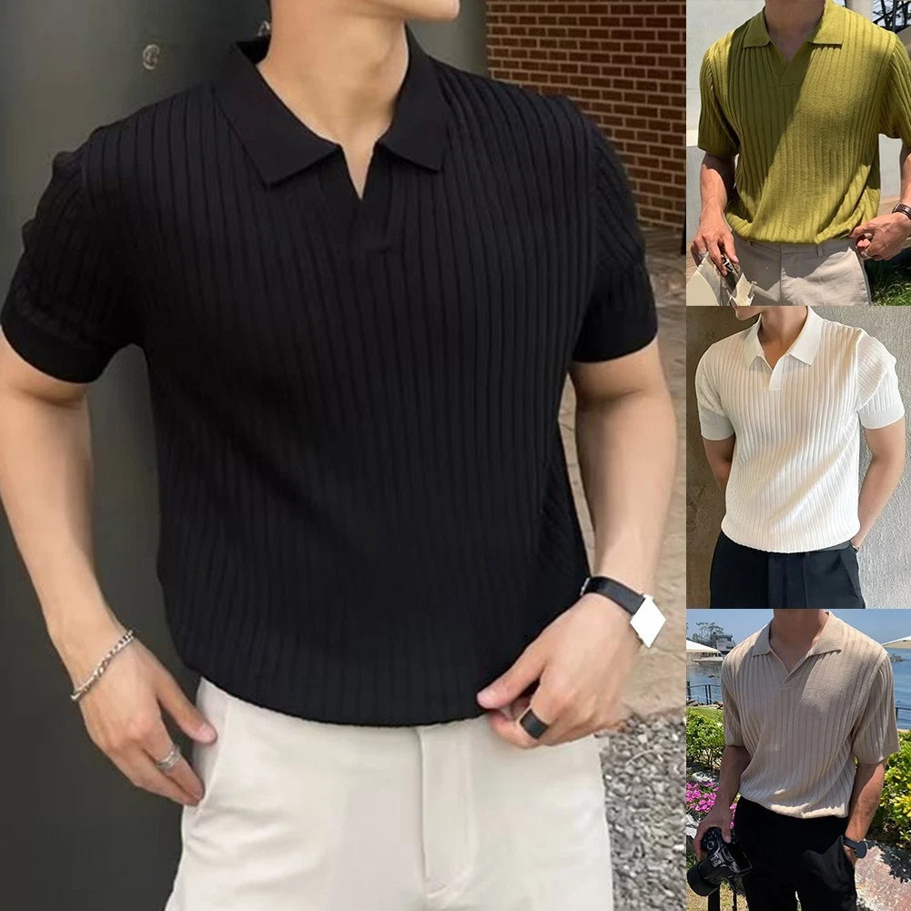 Trendy Mens Short Sleeve T Shirt with Lapel Design for Everyday Use and Comfort