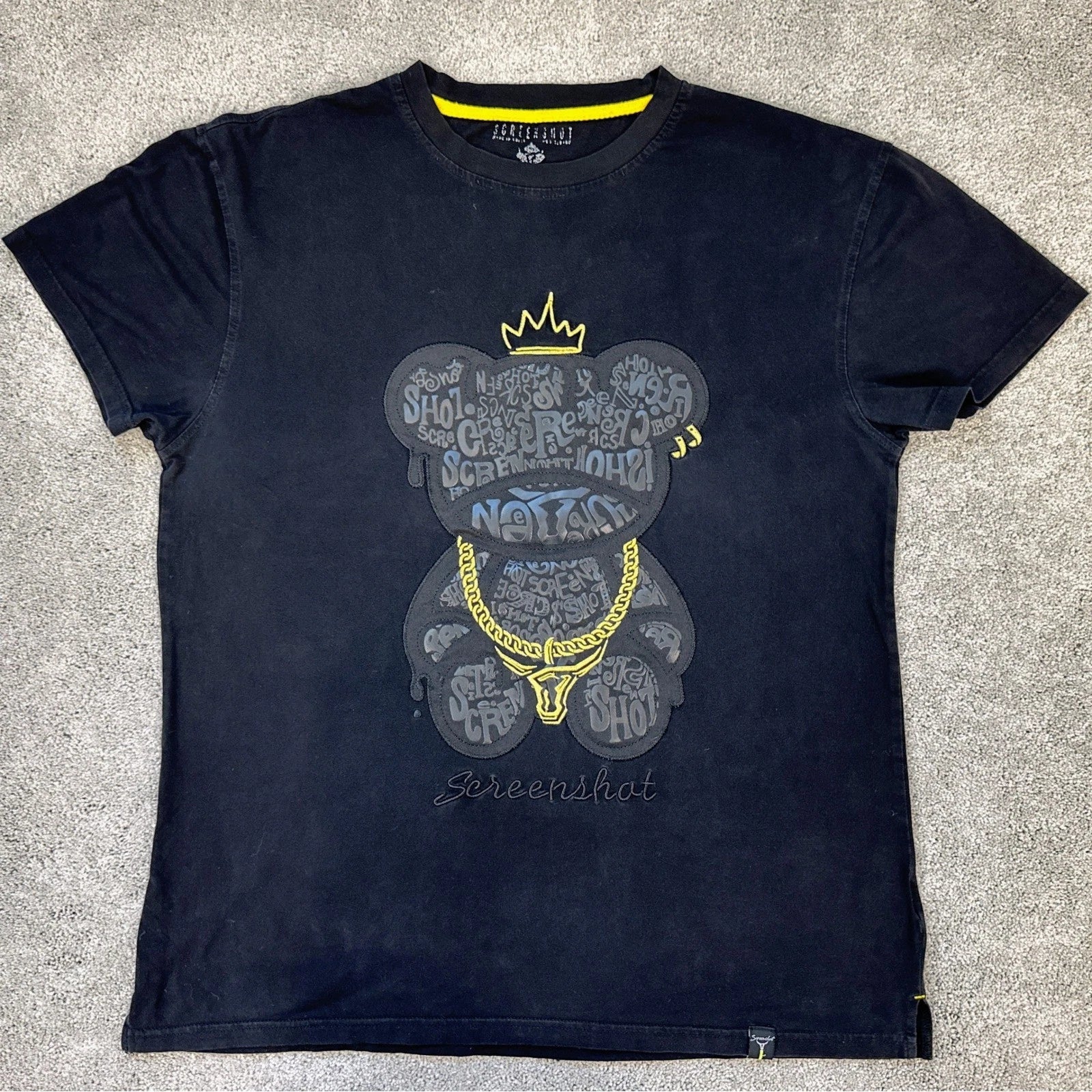 Screenshot Brand Bear Crown Gold Chain Graffiti Tee Black 2XL Streetwear