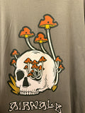 AIRWALK Men’s 2XL Green Skull & Mushroom Graphic Logo Crew Neck Tee