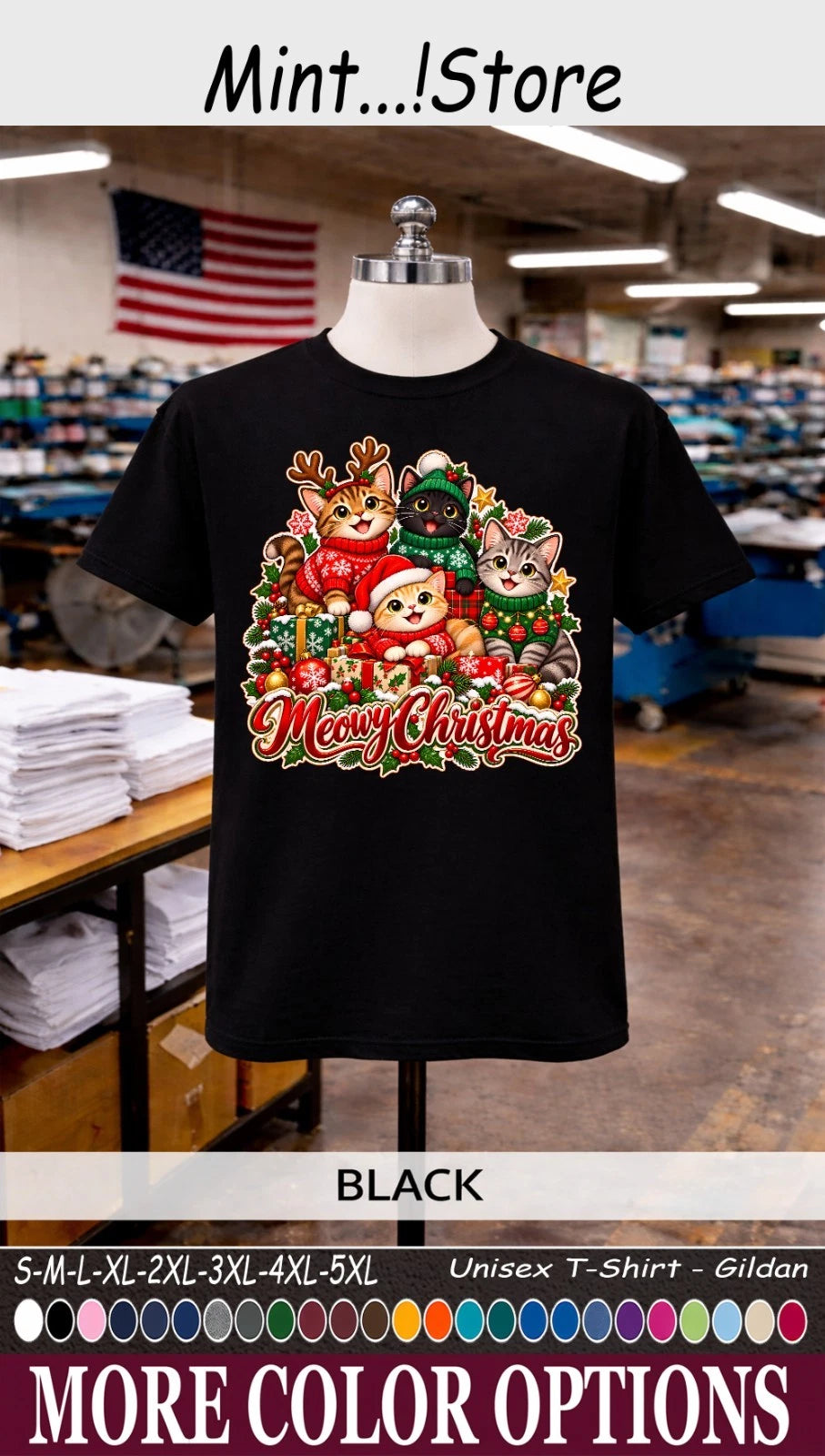 Christmas Cat Family T-Shirt, Meowy Christmas Holiday Cat Lover Tee