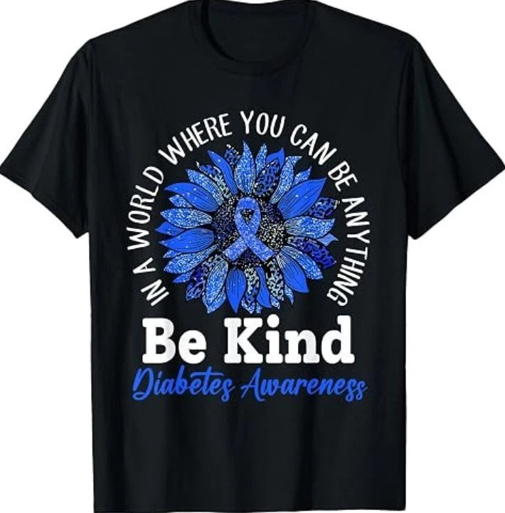 Be Kind Blue Ribbon Sunflower T1D Type 1 Diabetes Awareness T-Shirt