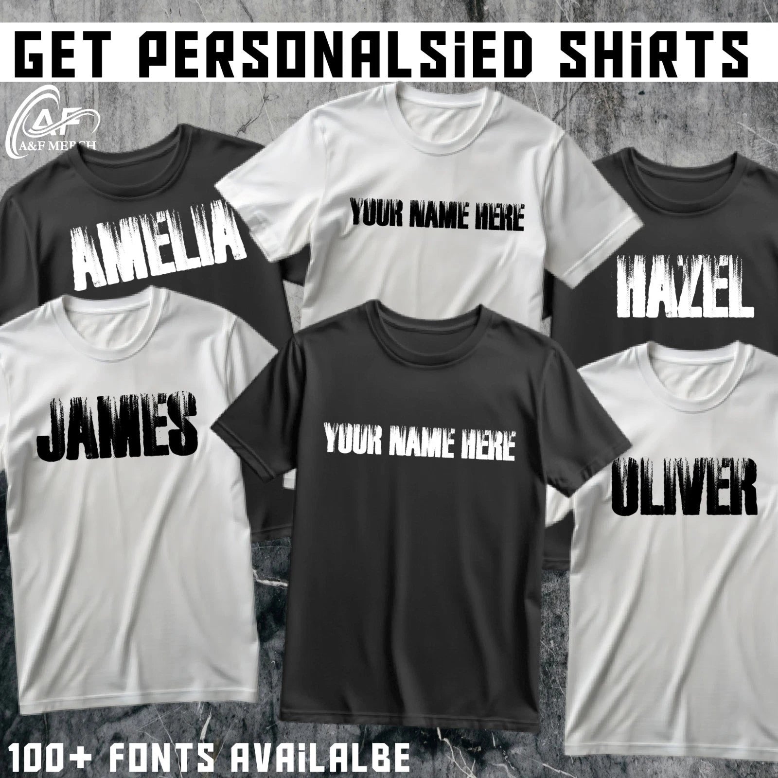 Personalised Grunge Effect Text T-Shirt Custom Name Slogan Distressed Style Gift