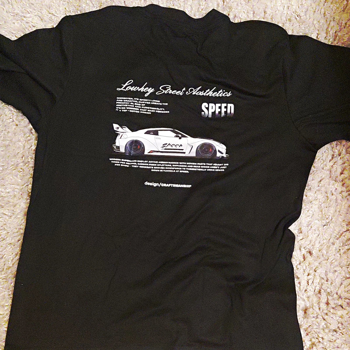 Lowkey Street Aesthetics Men’s L Black Graphic Car Speed T-Shirt Crew Neck