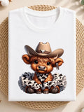 Highland Cow Cowboy Hat Ruffle Collar Cow Print Western Graphic Unisex Tee
