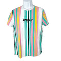Vox Populi Shirt Men Large White Green Striped Low Key Spellout Short Sleeve Tee