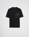 Prada Size XL Black Re-Nylon & Jersey Tee T Shirt Zip Pocket Metal Triangle Logo