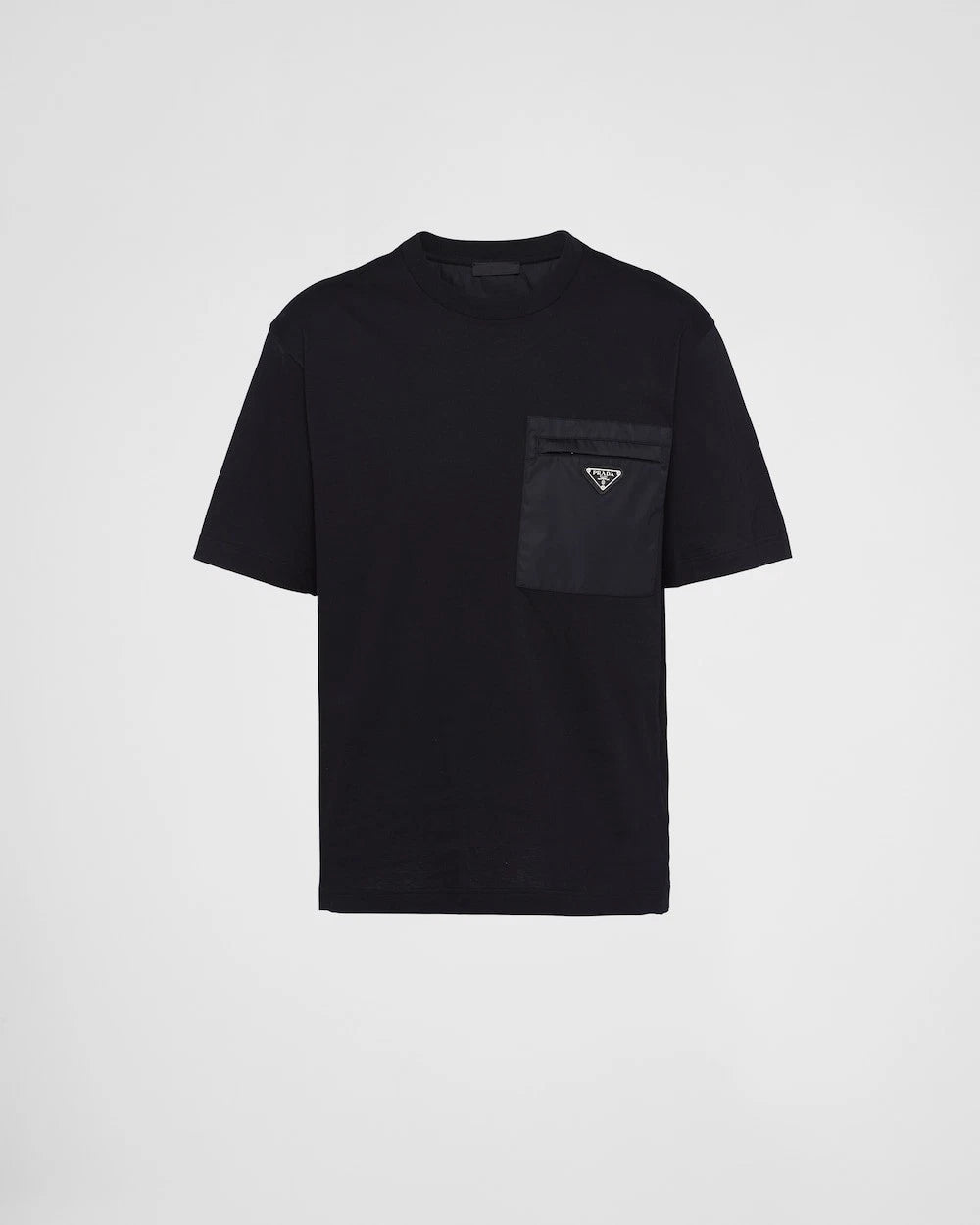 Prada Size XL Black Re-Nylon & Jersey Tee T Shirt Zip Pocket Metal Triangle Logo