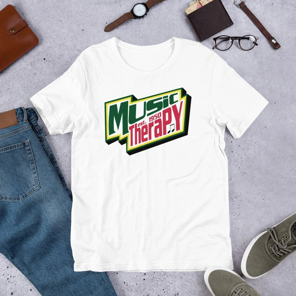 Music Therapy Dew Shirt | Funny Soda Logo Parody Unisex Tee
