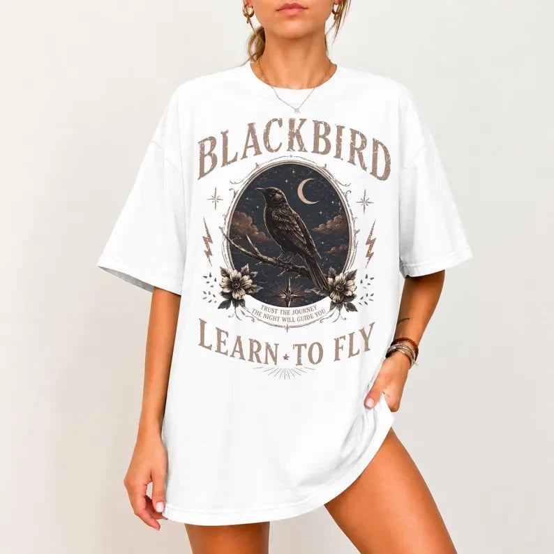 Blackbird Learn To Fly Shirt, Vintage Gothic Bird Tee, Dark Academia Graphic T-S