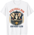 Retro Pickleball Mom Cat Birthday Celebration Tee