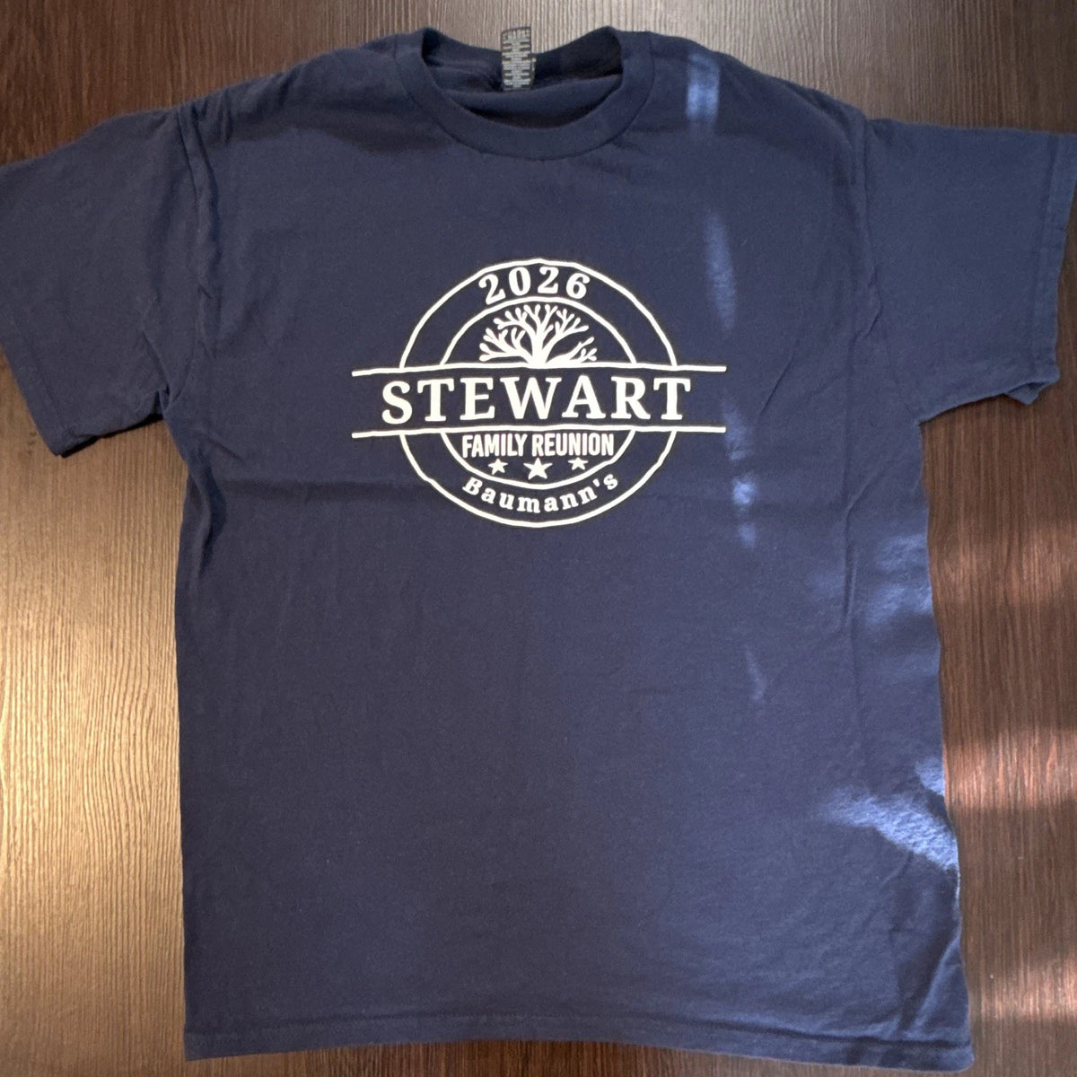 Gildan Ultra Cotton Men's Blue Stewart Family Reunion 2026 Crew Neck T-Shirt M