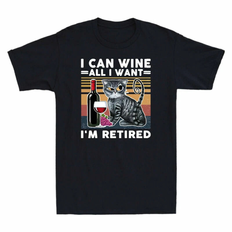 Shirt Retired Cat I¡¯m Can Want Men's I Vintage Funny All T I Wine Short Sleeve