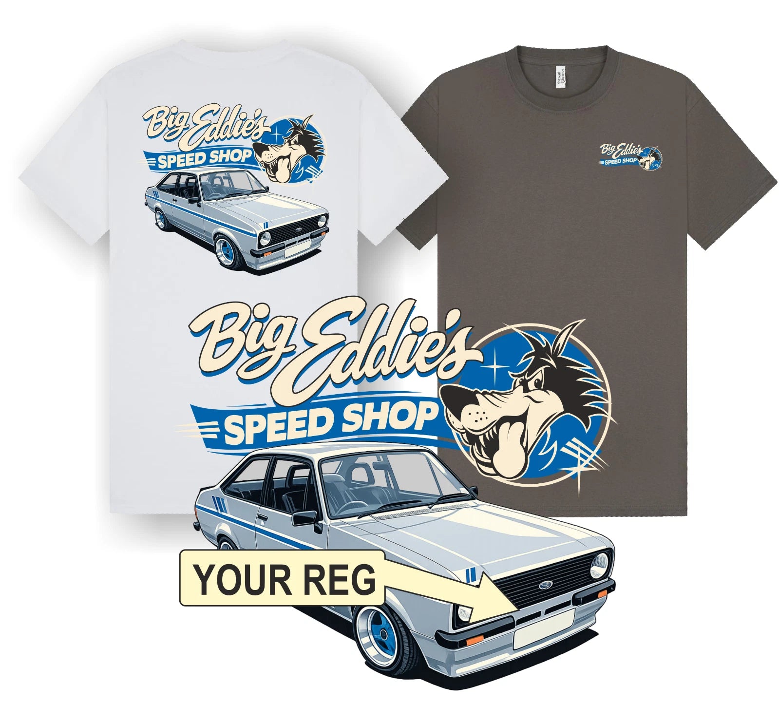 Ford Escort Harrier Classic Car Retro Design  Big Eddie’s Speed Shop T Shirt