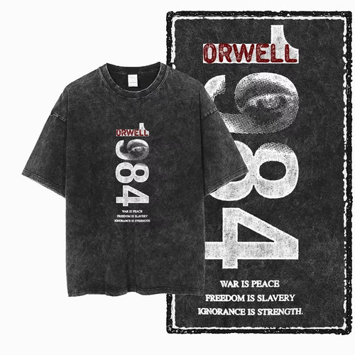 1984 Oversized T Shirt - Vintage Acid Washed Out George Orwell Dystopia Book