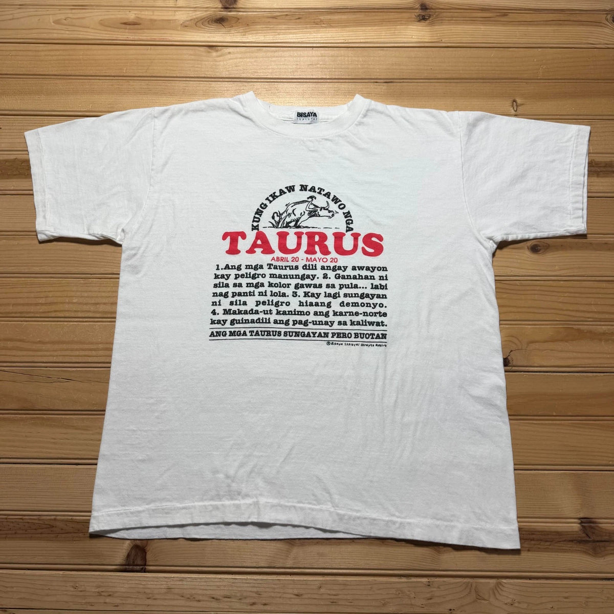Vintage 90s Y2K Taurus Zodiac Facts Astrology Horoscope Bisaya T-Shirt - Large