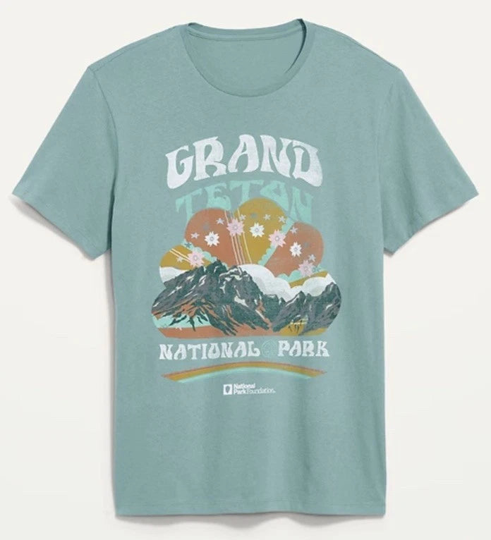 OLD NAVY Unisex GRAND TETON National Park Aqua Short Sleeve T-shirt  size M