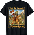 Off to Commit Shenanigans Funny Medieval Frog Knight Meme T-Shirt