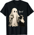 Vintage Halloween Spooky Book Ghost with Black Cat Boo-p T-Shirt
