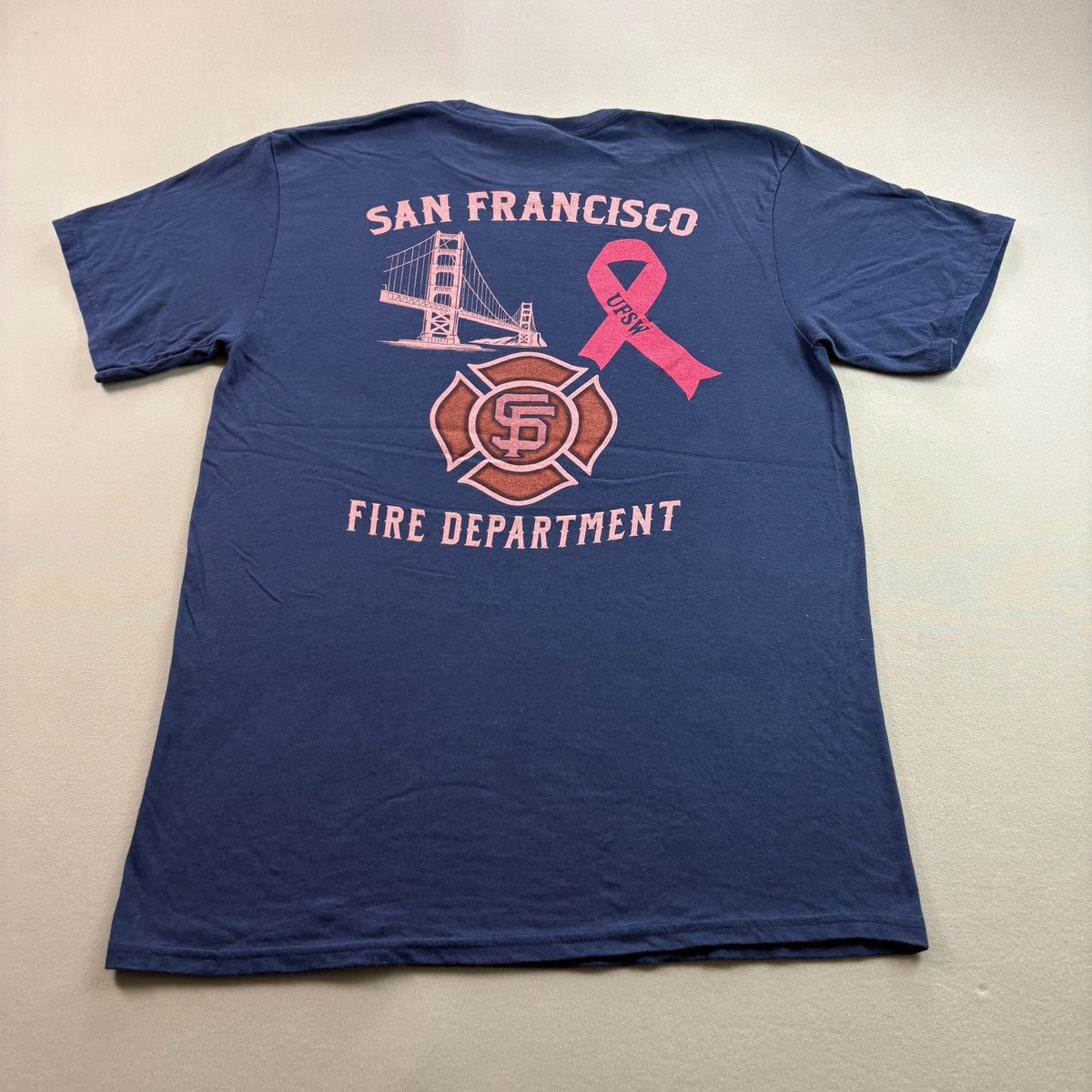 San Francisco Fire Dept T-Shirt Mens Medium Navy Blue SFFD Firefighter Cancer