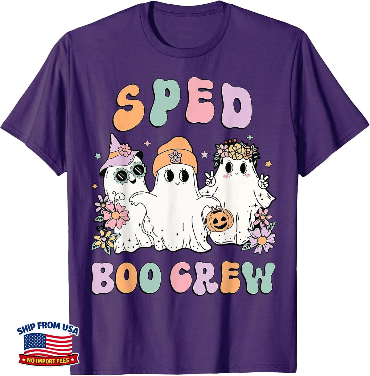 SPED Boo Crew T-Shirt Halloween Floral Ghost Special Ed Teacher Gift