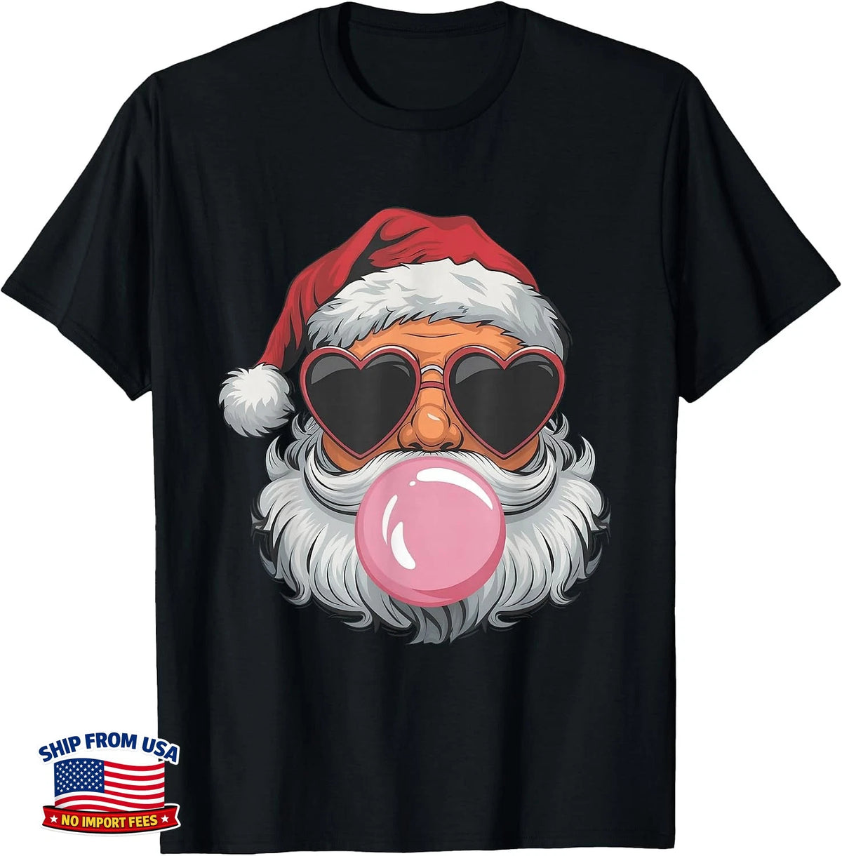 Cute Retro Santa Blowing Bubble Gum Christmas T-Shirt