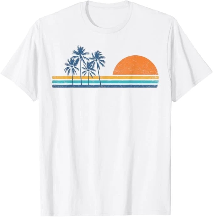Retro 70s Sunset Palm Trees Vintage Tropical Beach Graphic T-Shirt Image 1 of 4